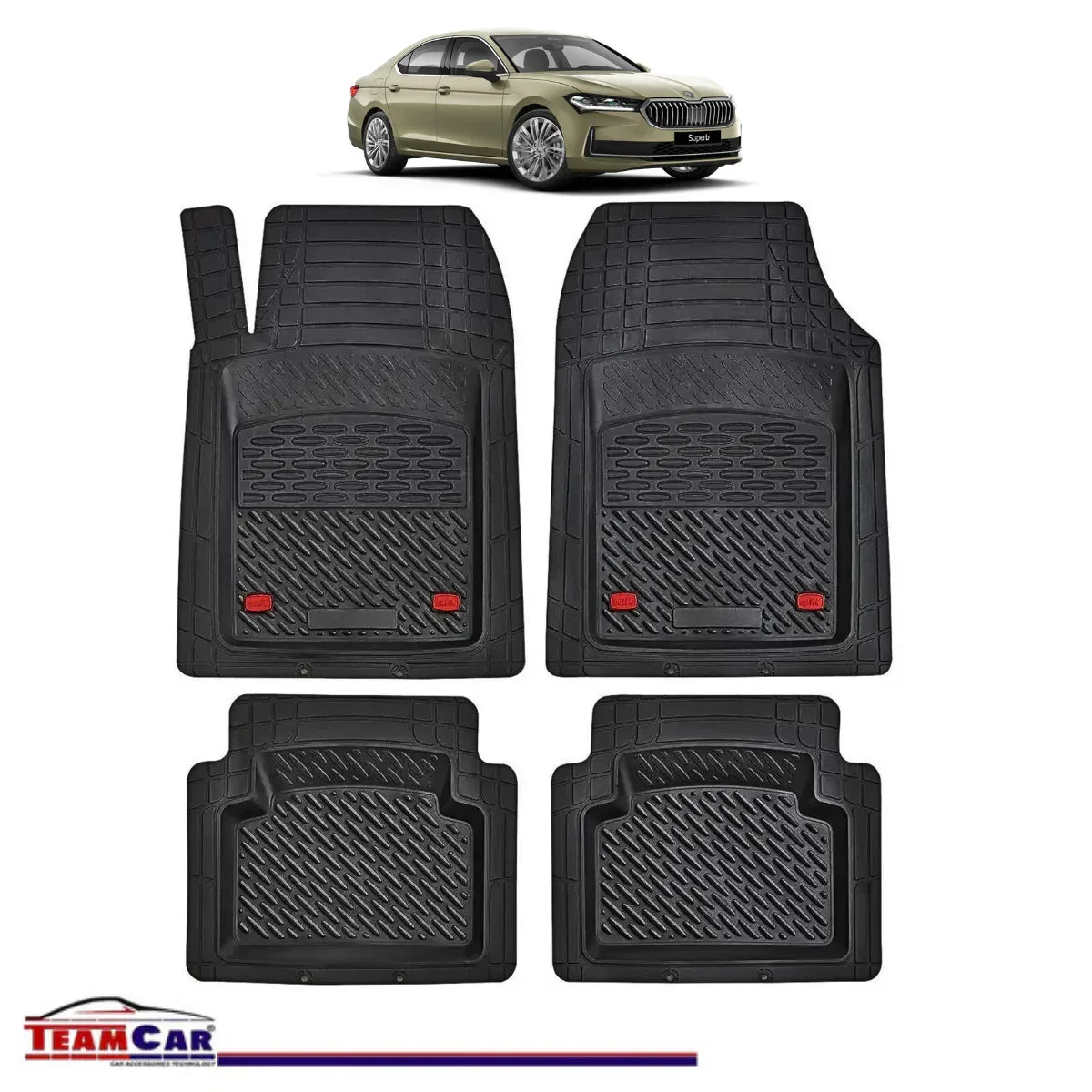 Covorase Auto TeamCar® Tip Tavita Compatibile Skoda Superb Generatia IV (2023–prezent) Negru Material Rezistent - 221.ro