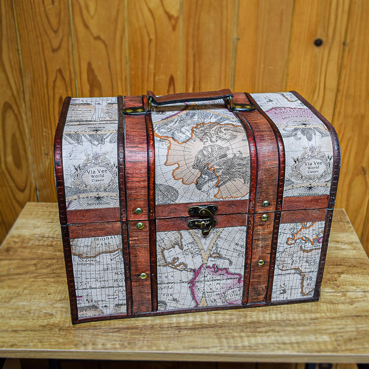 Cutie depozitare tip cufar, Naimeed D17035, 35x26x22 cm, Lemn, Visiniu