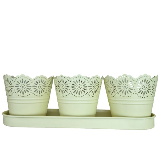 Set 3 ghivece cu tava, din metal, Naimeed D2603, Galben