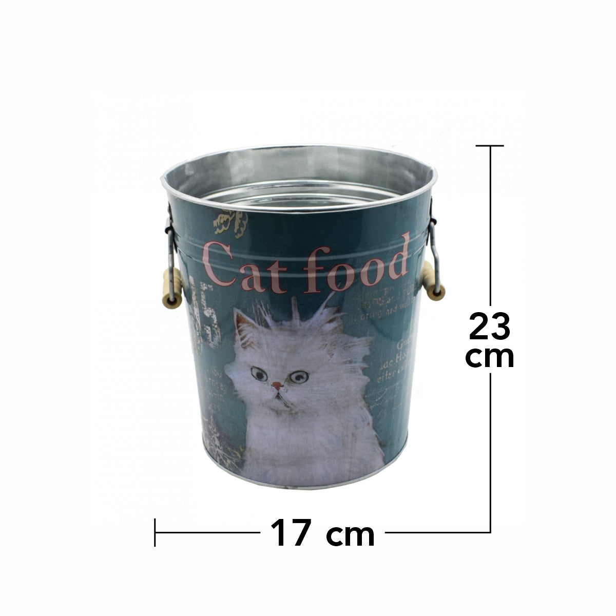 Galetusa decor cu capac din metal si manere din lemn, Naimeed D2644 Cat Food, Multicolor, 23 x 17 cm