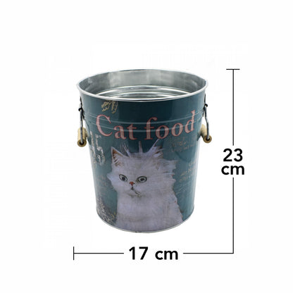 Galetusa decor cu capac din metal si manere din lemn, Naimeed D2644 Cat Food, Multicolor, 23 x 17 cm