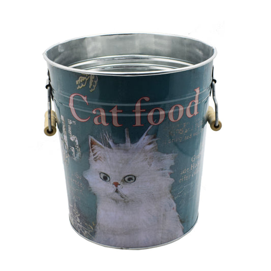 Galetusa decor cu capac din metal si manere din lemn, Naimeed D2644 Cat Food, Multicolor, 23 x 17 cm