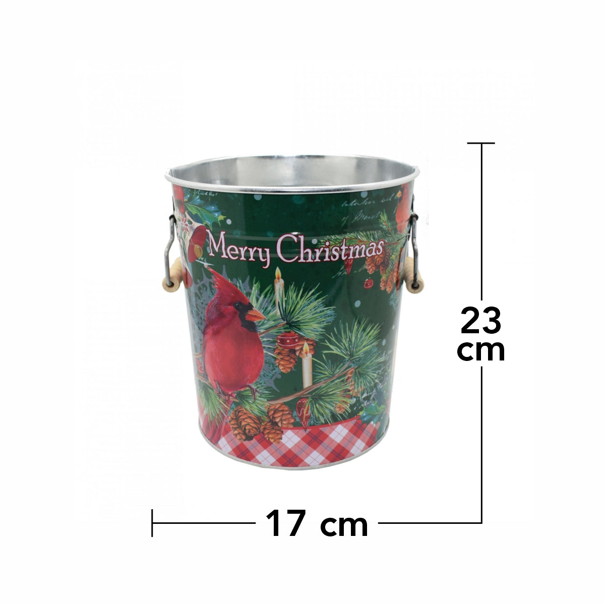 Galetusa decor cu capac din metal si manere din lemn, Naimeed D2644 Christmas, Multicolor, 23 x 17 cm