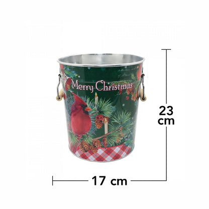 Galetusa decor cu capac din metal si manere din lemn, Naimeed D2644 Christmas, Multicolor, 23 x 17 cm