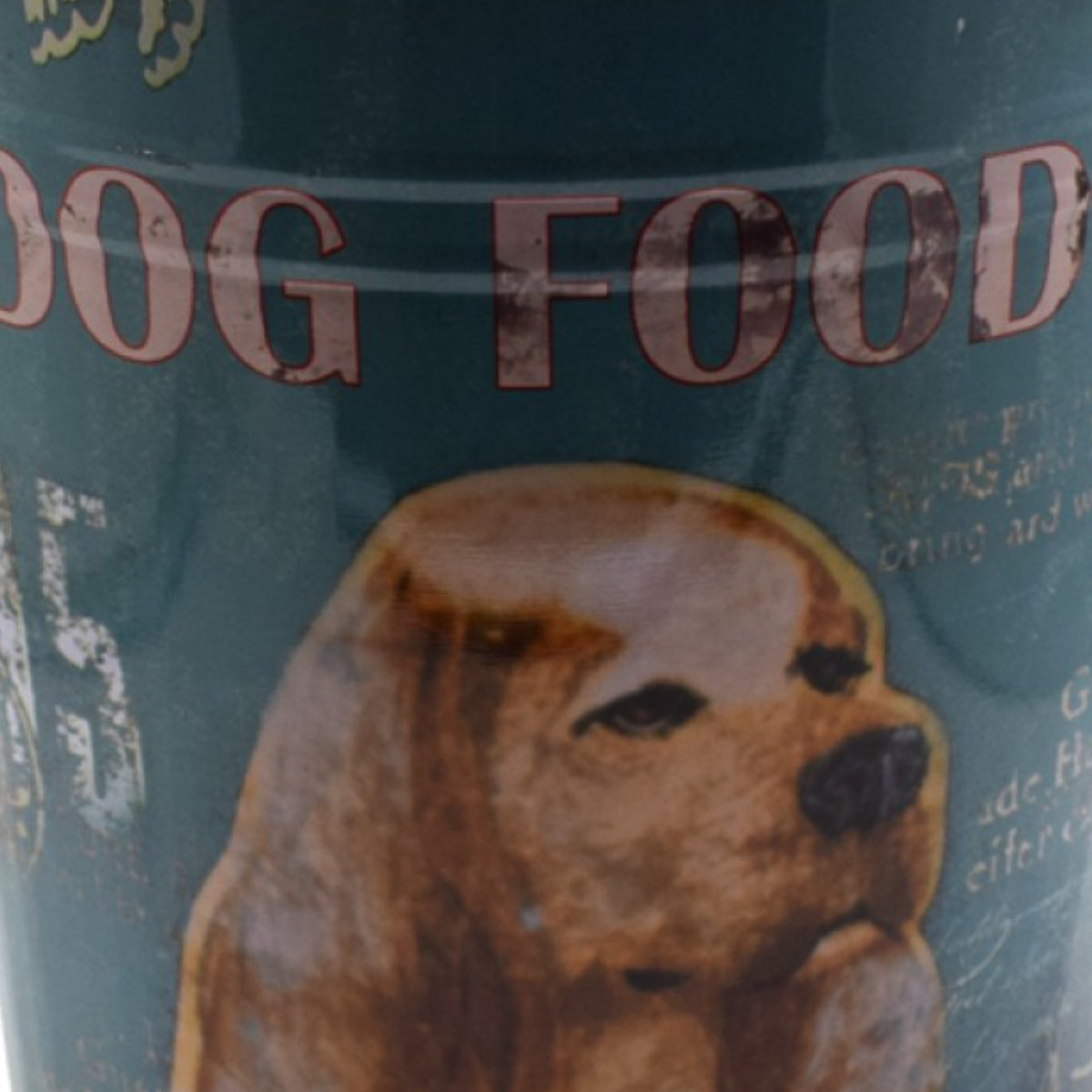 Galetusa decor cu capac din metal si manere din lemn, Naimeed D2644 Dog Food, Multicolor, 23 x 17 cm