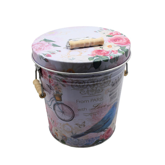 Galetusa decor cu capac din metal si manere din lemn, Naimeed D2644 FPWL, Multicolor, 23 x 17 cms