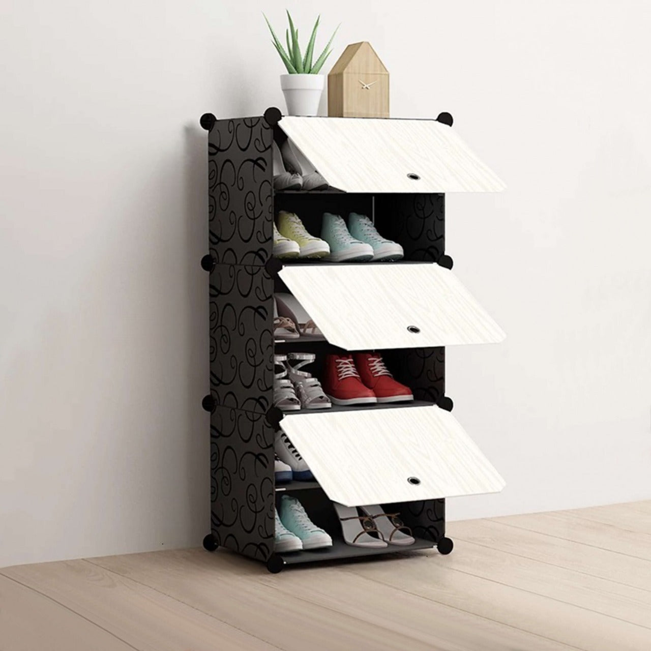 Pantofar Modular, 6 Compartimente, D2660N, Negru