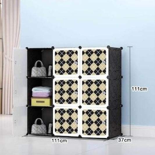 Dulap modular din plastic cu schelet metalic, Naimeed D2667N, culoare Negru, 111x111x37 cm