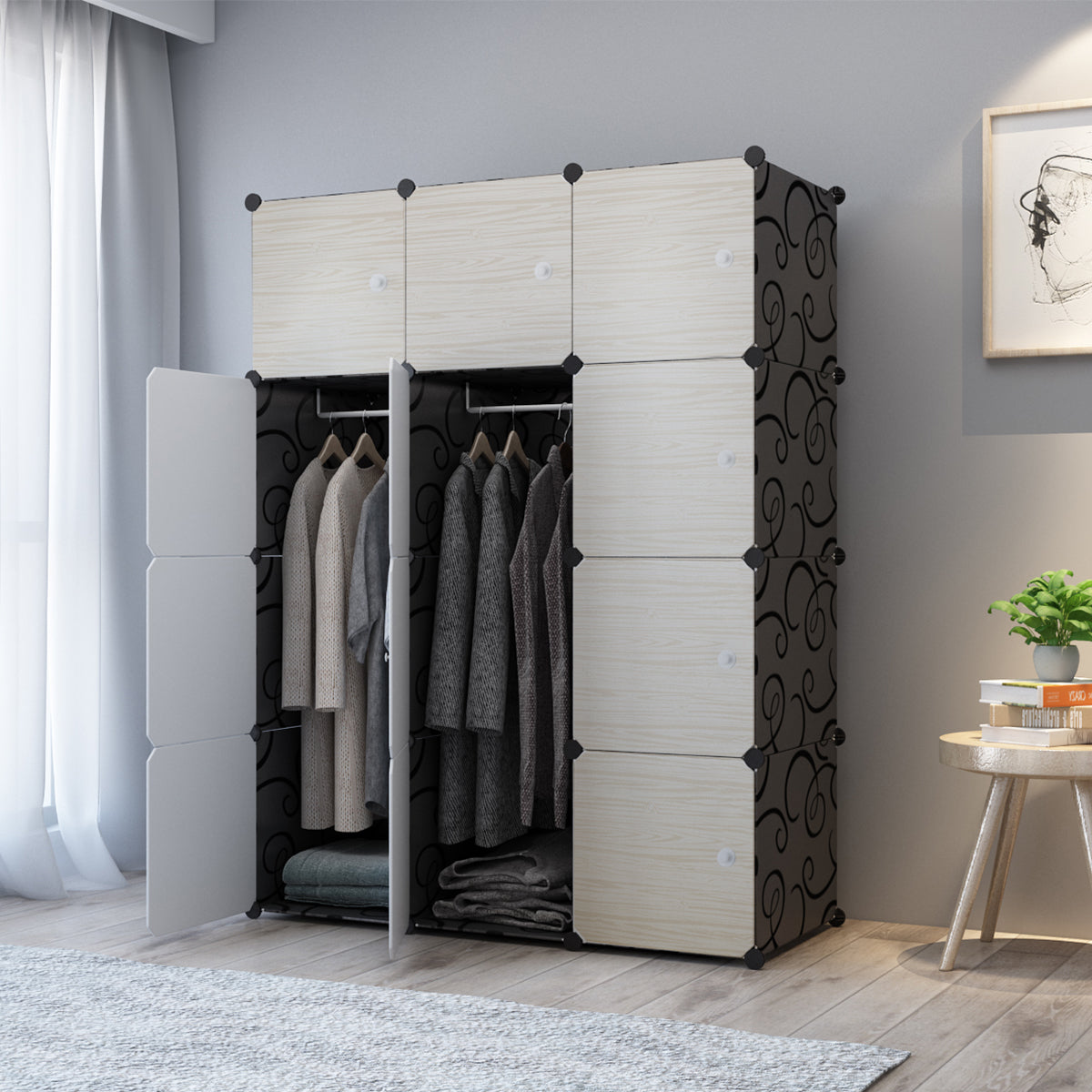 Dulap Modular, 12 usi, Naimeed D2672N, Negru/Crem