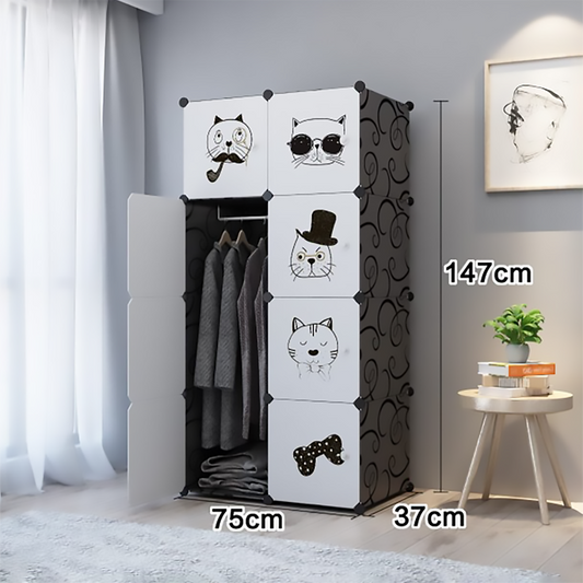 Dulap modular din plastic cu schelet metalic, D2682N, culoare Alb/Negru, 147x75x37 cm