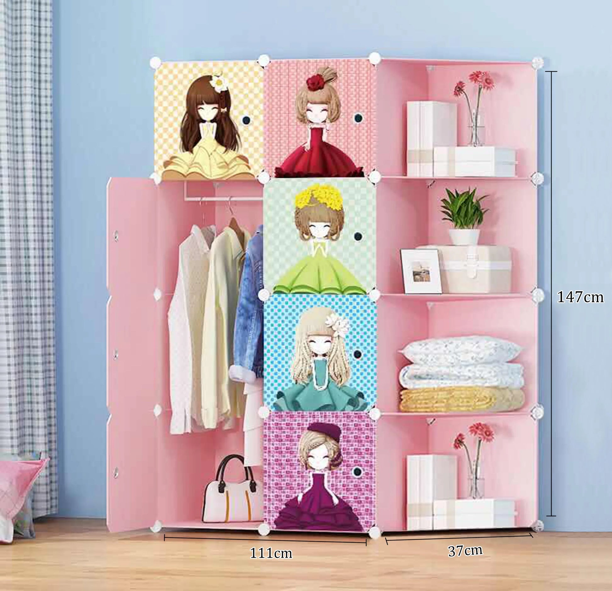 Dulap modular din plastic cu schelet metalic, D2688P, Multicolor, 147x111x37 cm - 221.ro