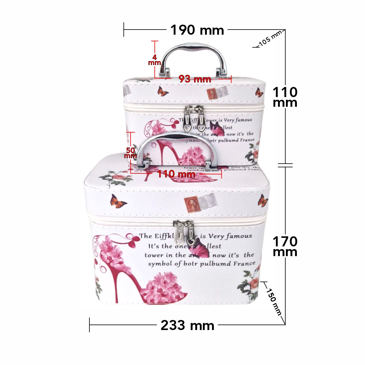 Set 2 Genti pentru cosmetice, Naimeed D269, France Pantof Inflorat, Roz