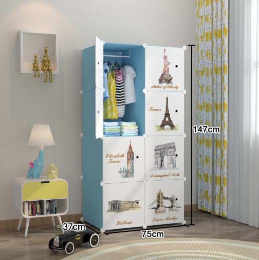 Dulap modular din plastic cu schelet metalic, D2690B, culoare Albastru/Alb, 147x75x37 cm