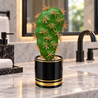 Cactus artificial cu 1 braț și ghiveci decorativ, Naimeed D2835-1cap, 23x8 cm, Verde/Negru