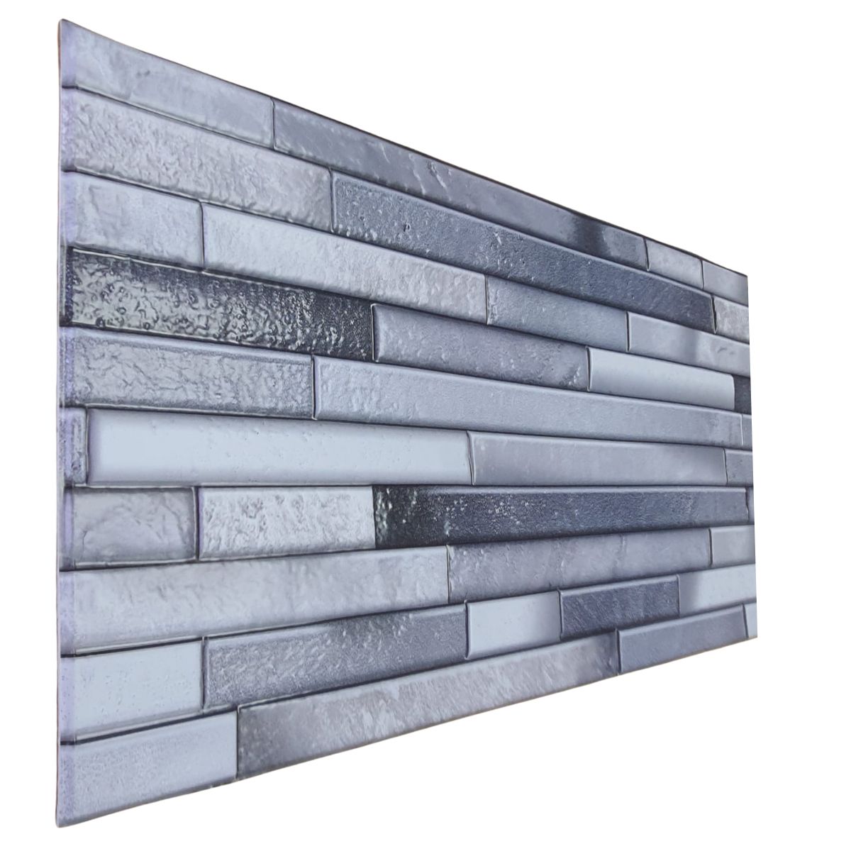 Set 12 panouri decorative, SXP + PVC, autoadezive, imitatie mozaic de piatra cu textura in relief, Naimeed D2949-model-1, 60x30x0.5 cm, Gri
