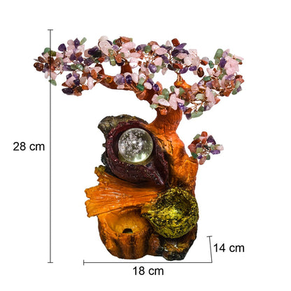 Fantana arteziana, Feng Shui, LED, pompa submersibila, pietre semipretioase, Naimeed D3009-Multicolor, Inaltime 28cm