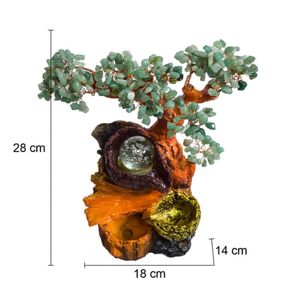 Fantana arteziana, Feng Shui, LED, pompa submersibila, cu Pietre de Aventurin, Naimeed, D3009-Verde, Inaltime 28cm