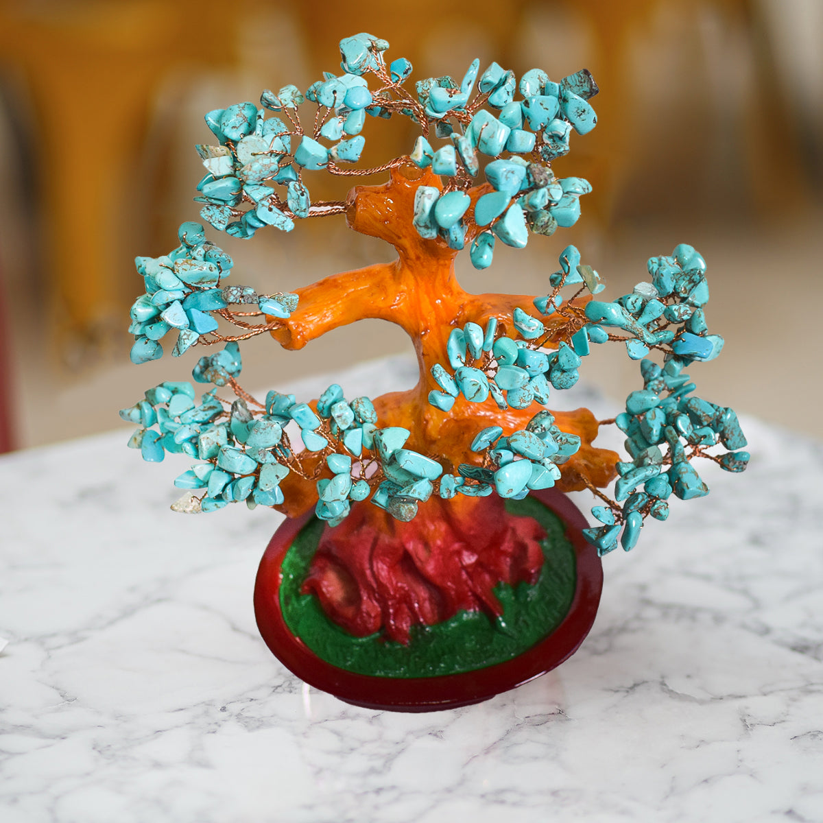 Copac Feng Shui cu Pietre Semipretioase de Turcoaz, Suport Ceramic, Naimeed D3013B, Inaltime 22cm