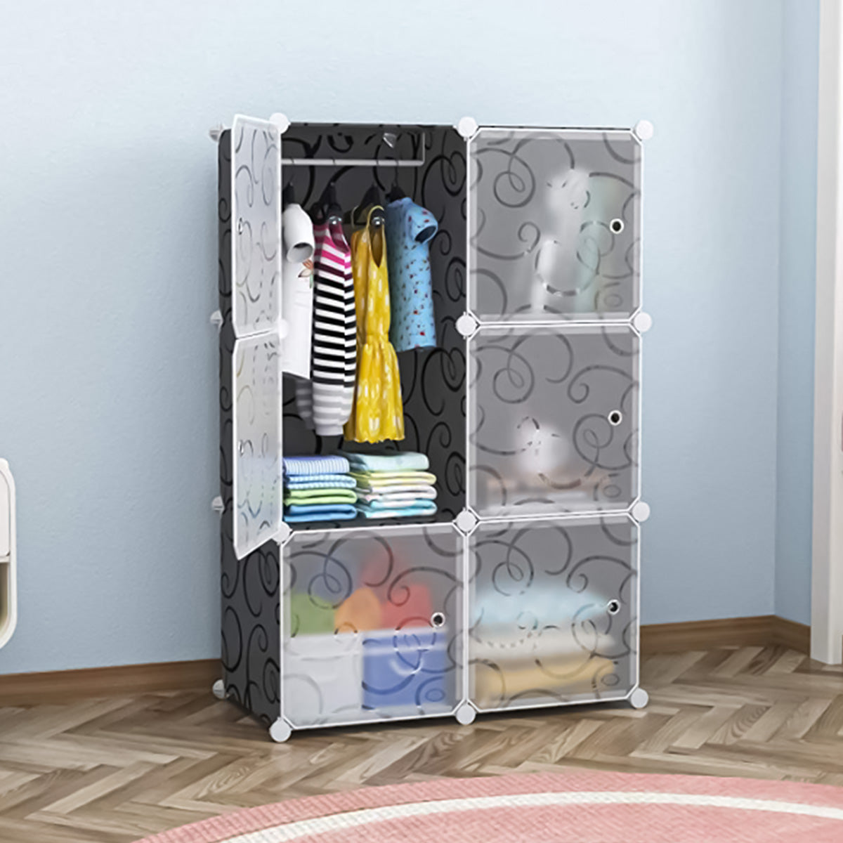 Dulap modular din plastic cu schelet metalic, D3207, culoare Negru