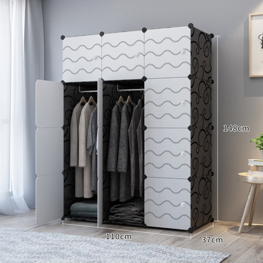 Dulap modular din plastic cu schelet metalic, D3246N, culoare Negru-Alb, 147 x 110 x 37 cm