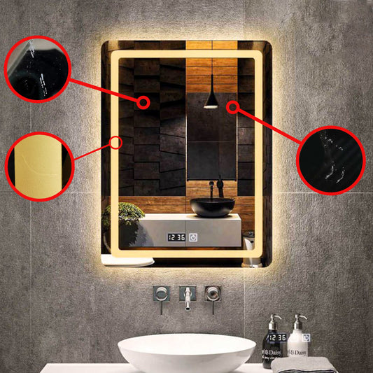Resigilat: Oglinda de baie, D3304-2, cu iluminare Led, Dimensiuni 50x70 cm, Ceas, Termometru