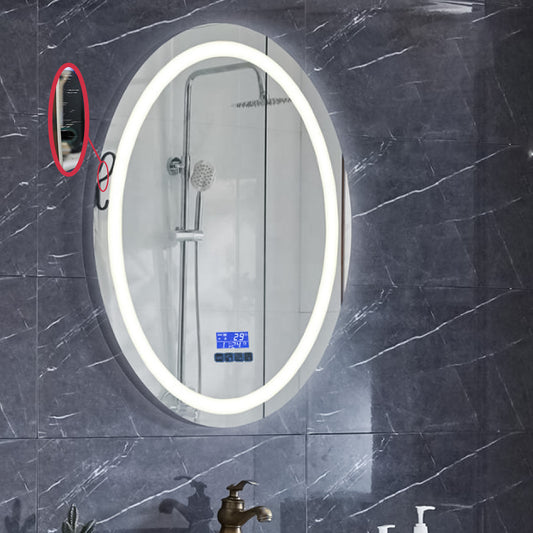 Resigilat: Oglinda de baie, D3315-2, cu iluminare Led, Dimensiuni 58.5x78.5 cm, Functii dezaburire, Bluetooth, Ceas, Termometru