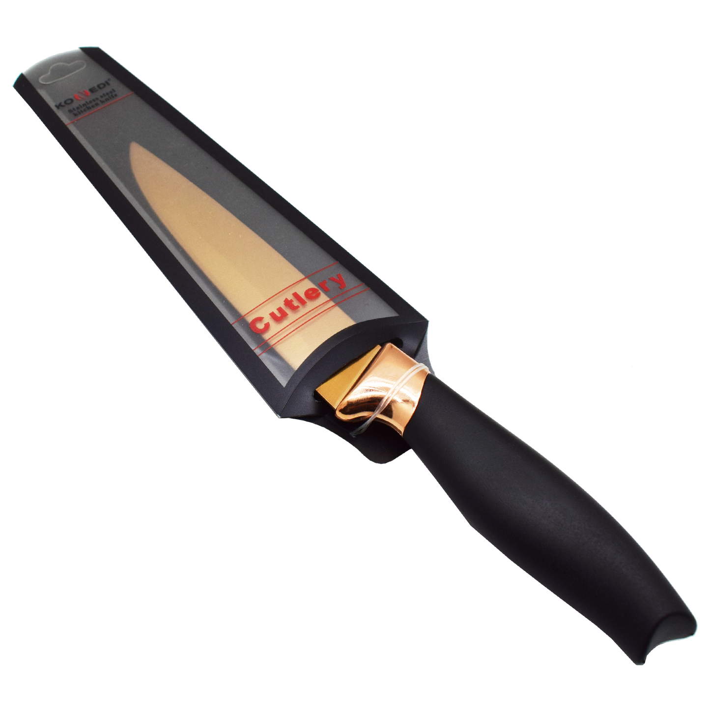 Cutit pentru legume, Naimeed D3367, gama Konedi, otel inoxidabil, culoare Rosegold / Negru, 12.5 cm