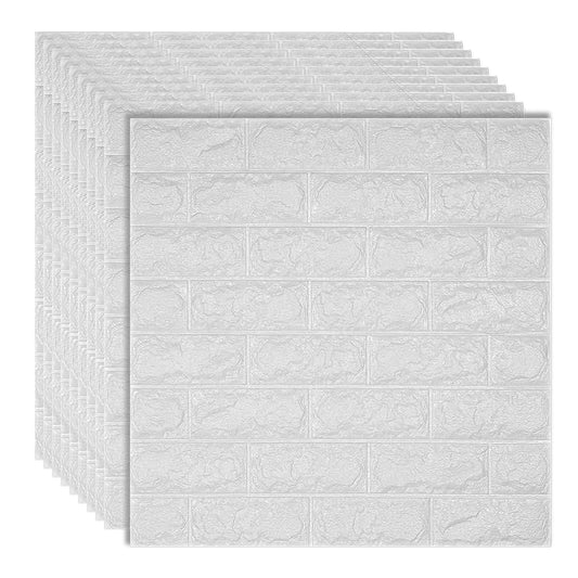 Set 10 x Tapet 3D autoadeziv Alb, model Caramida, 70 x 77 cm