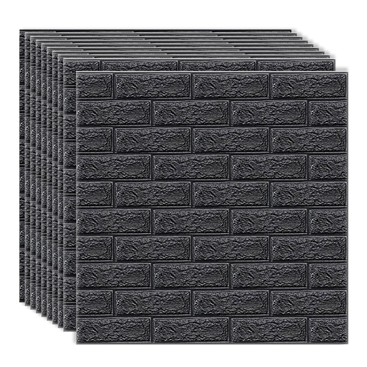 Set 10 x Tapet 3D autoadeziv, Naimeed D3402, model Caramida, 70 x 77 cm, 4mm grosime,  Negru