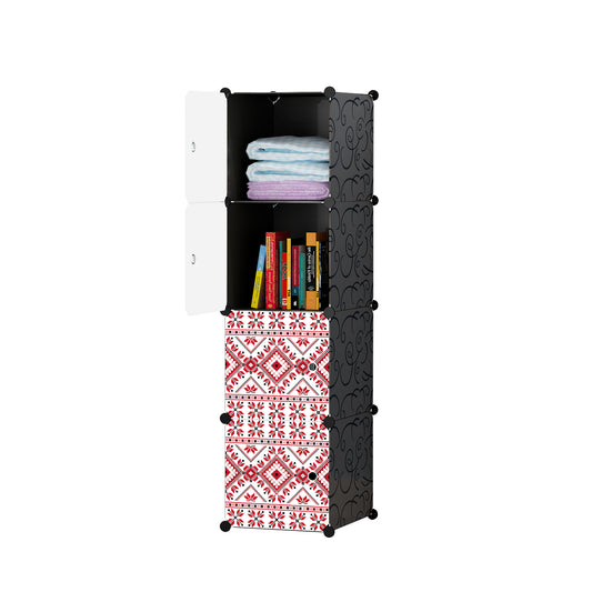 Dulap modular din plastic cu schelet metalic, imprimeu traditional, Naimeed D3420N, culoare Negru, 148x37x37 cm
