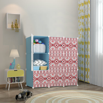 Dulap modular din plastic cu schelet metalic, imprimeu traditional, Naimeed D3424B, culoare Albastru, 111x111x37 cm