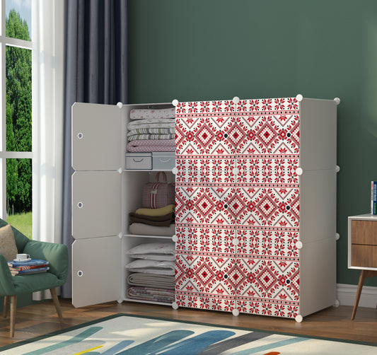 Dulap modular din plastic cu schelet metalic, imprimeu traditional, Naimeed D3424W, culoare Alb, 111x111x37 cm