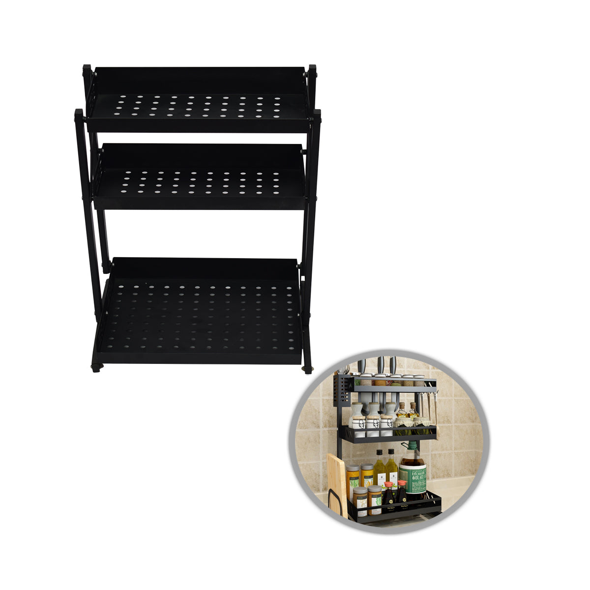Raft pliabil cu 3 polite, Naimeed D3427, 55x33x30 cm Negru