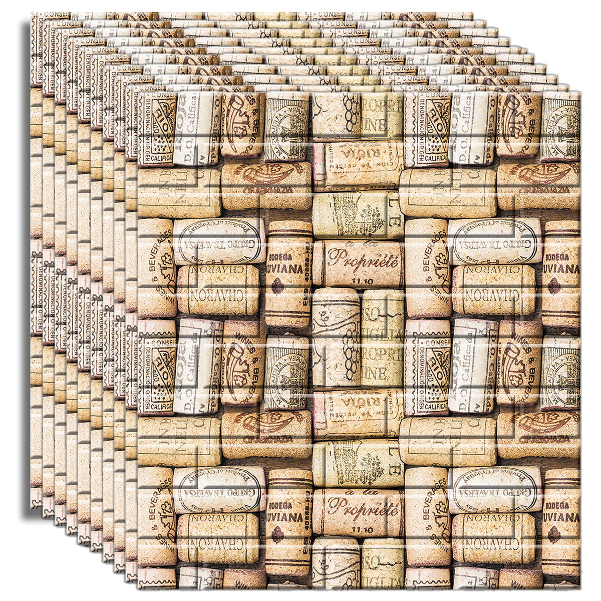 Set 10x Tapet 3D Autoadeziv, 5mm grosime, rezistent la apa, usor de curatat, 70x77cm, D3581, model caramida dop pluta, crem