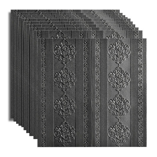 Set 10x Tapet 3D Autoadeziv, 5mm grosime, rezistent la apa, usor de curatat, 70x70cm, Naimeed D3601, model elegant, Negru