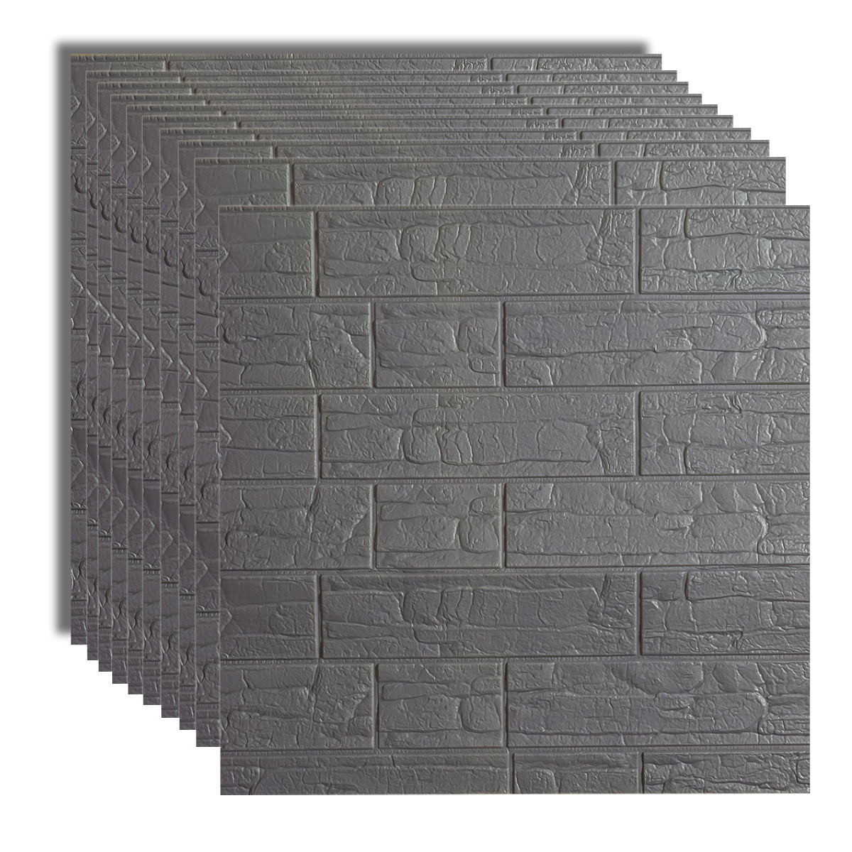 Set 10x Tapet 3D Autoadeziv, 5mm grosime, rezistent la apa, usor de curatat, 70x70cm, Naimeed D3604, model caramida, Gri