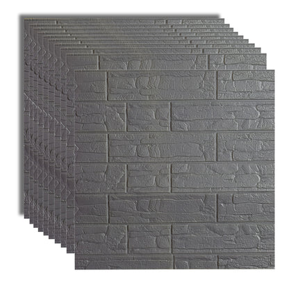 Set 10x Tapet 3D Autoadeziv, 5mm grosime, rezistent la apa, usor de curatat, 70x70cm, Naimeed D3604, model caramida, Gri