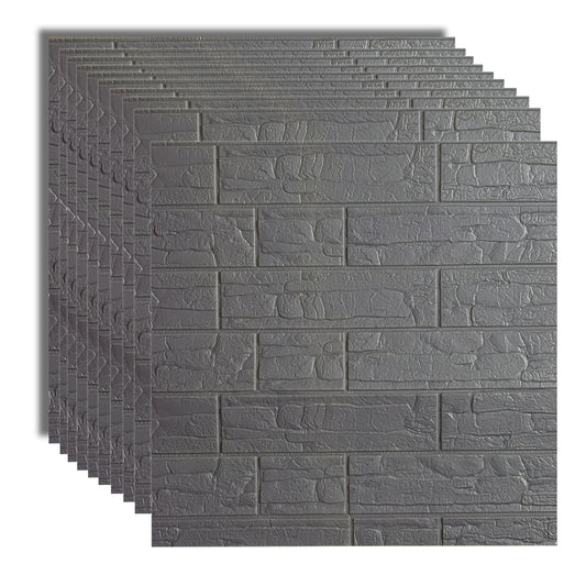 Set 10x Tapet 3D Autoadeziv, 5mm grosime, rezistent la apa, usor de curatat, 70x70cm, Naimeed D3604, model caramida, Gri