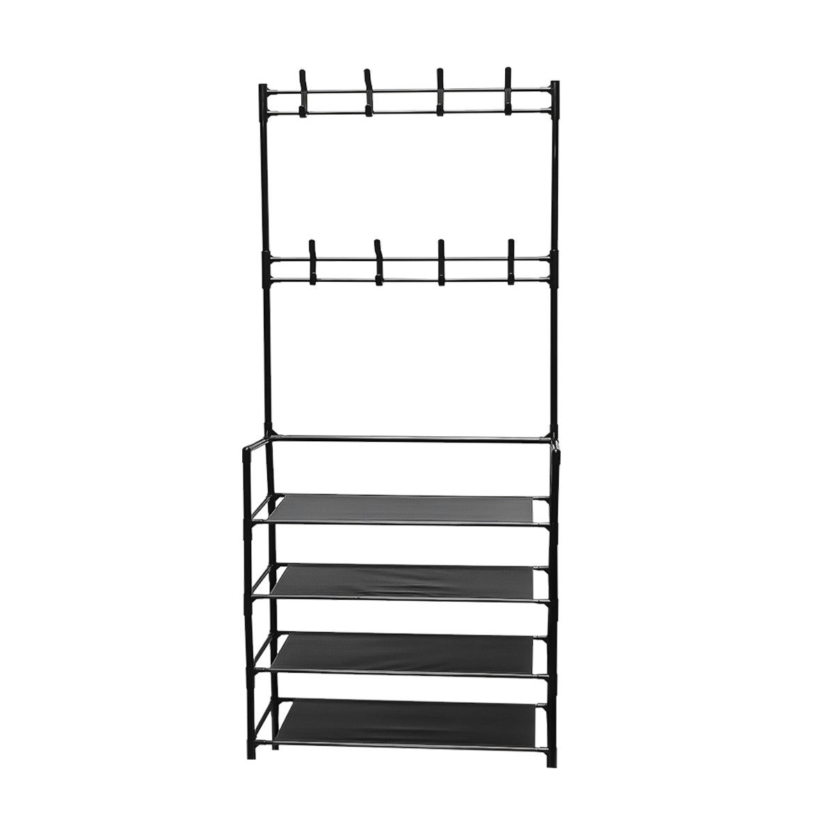 Cuier haine cu suport pantofi, 4 rafturi, D3790, 154x60 cm, Negru