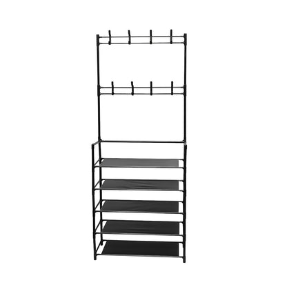 Cuier haine cu suport pantofi, 5 rafturi, D3791, 171x60 cm, Negru