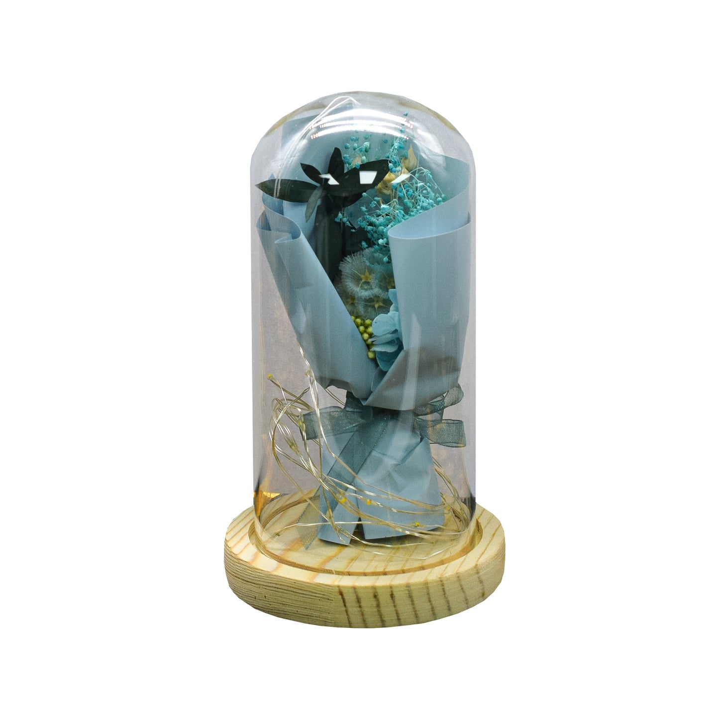 Aranjament floral in cupola de sticla, lumina Led, D4001, Blue