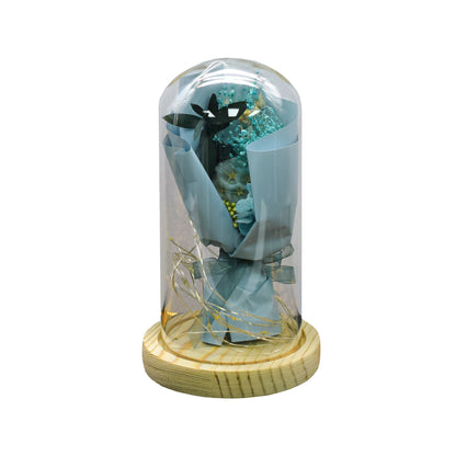 Aranjament floral in cupola de sticla, lumina Led, D4001, Blue
