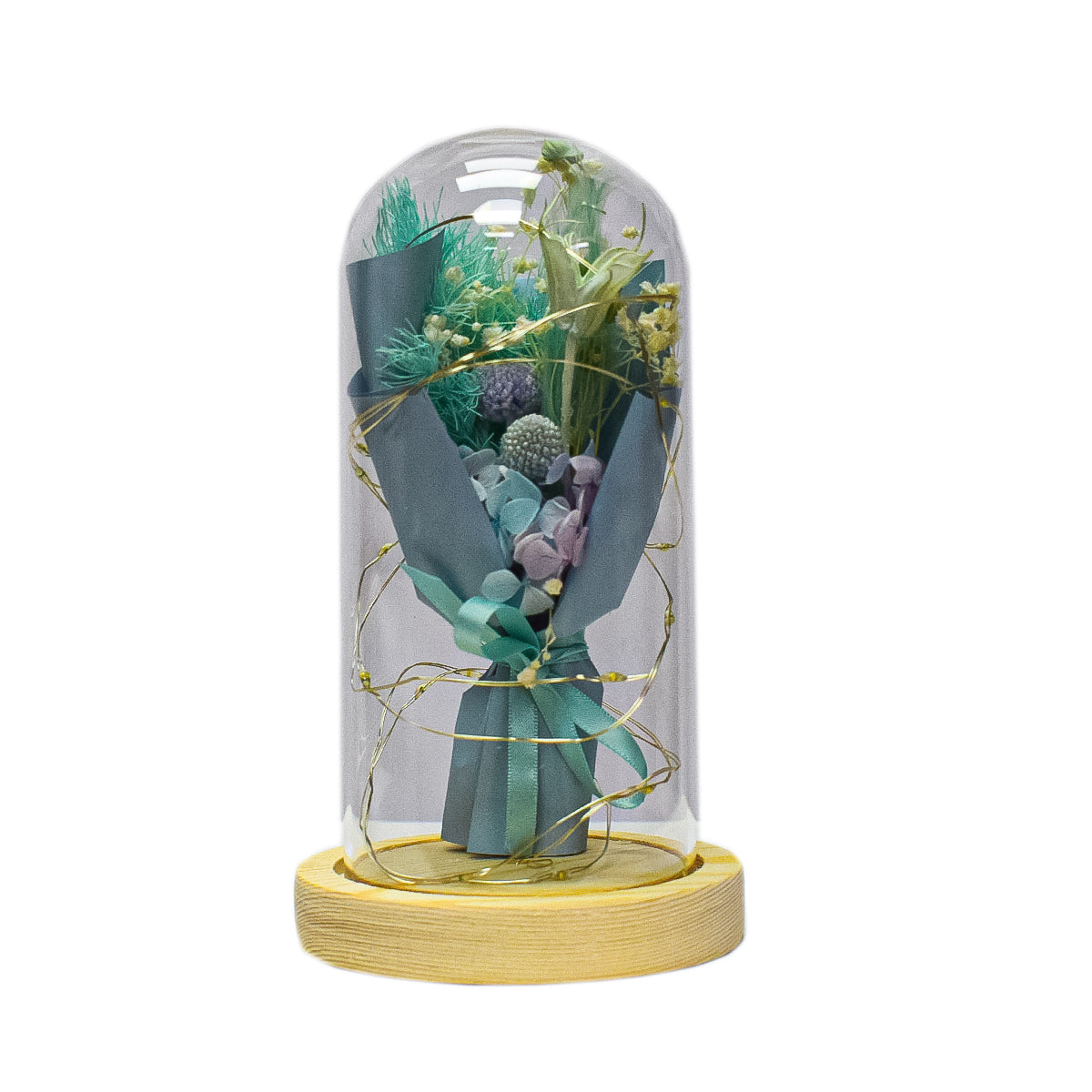 Aranjament floral in cupola de sticla, lumina Led, D4002, Blue