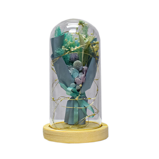 Aranjament floral in cupola de sticla, lumina Led, D4002, Blue