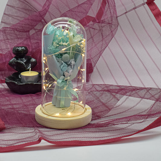 Aranjament floral in cupola de sticla, lumina Led, D4002, Blue