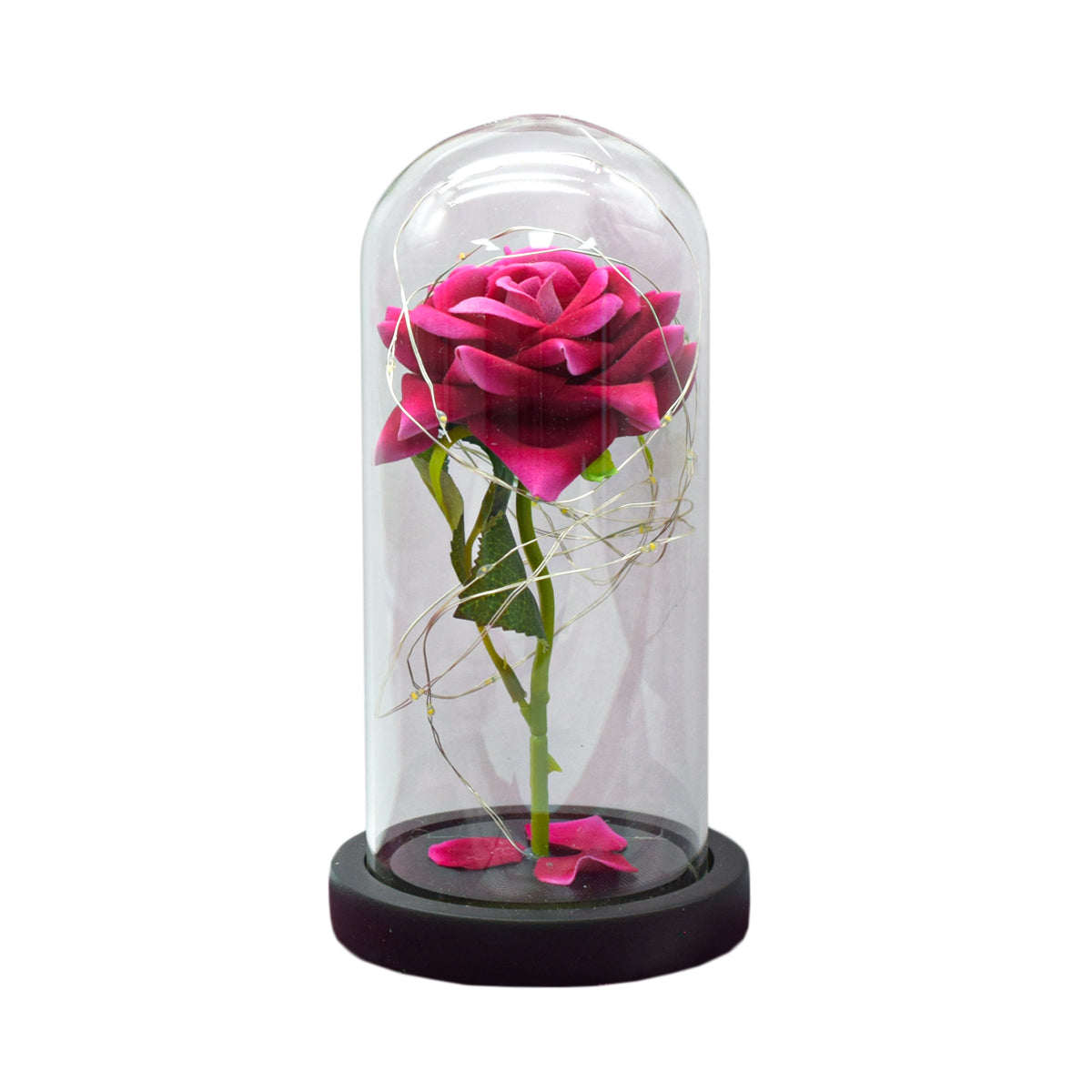 Aranjament floral in cupola de sticla, lumina Led, D4006, Roz