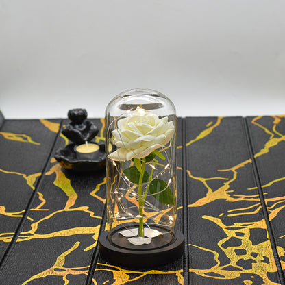 Aranjament floral in cupola de sticla, lumina Led, D4007, Alb