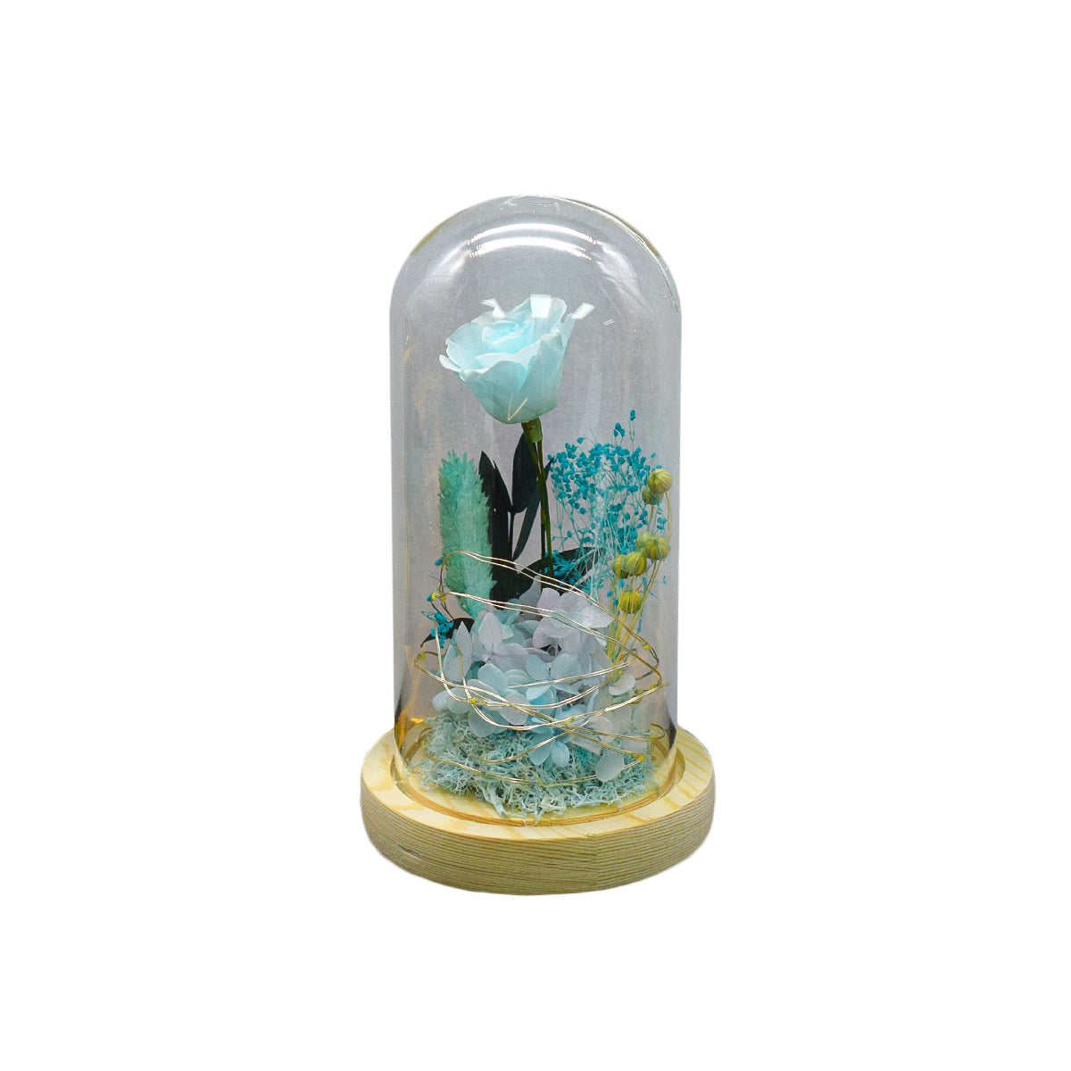 Aranjament floral in cupola de sticla, lumina Led, D4012, Blue