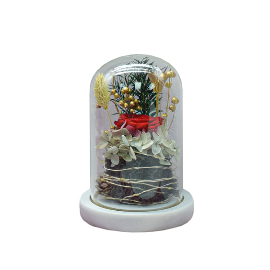 Aranjament floral in cupola de sticla, lumina Led, D4017, Rosu