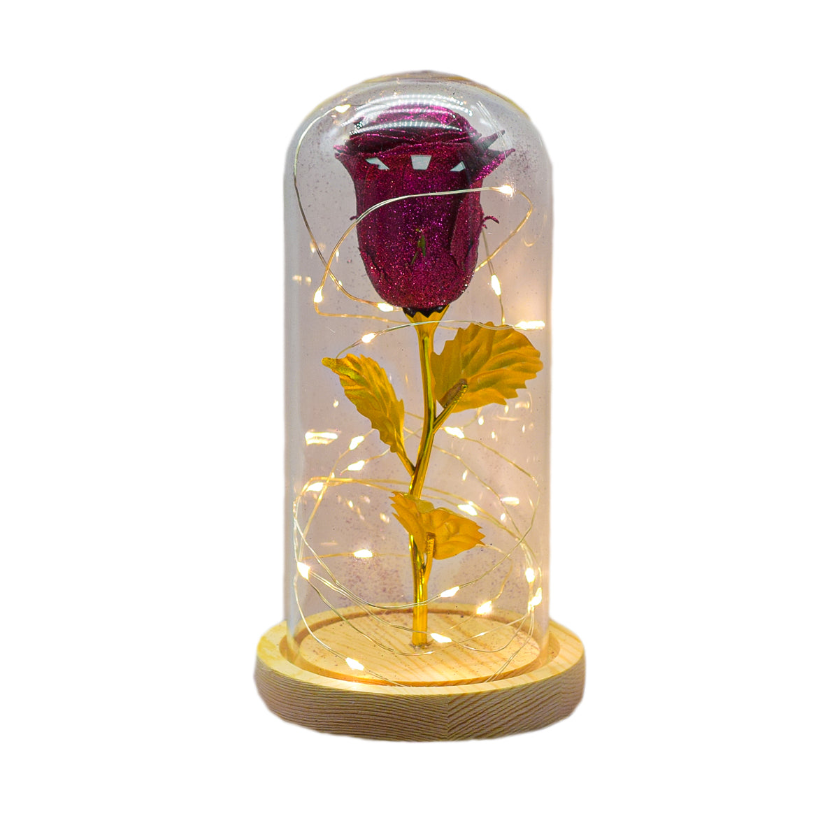 Aranjament floral in cupola de sticla, lumina Led, D4019, Roz